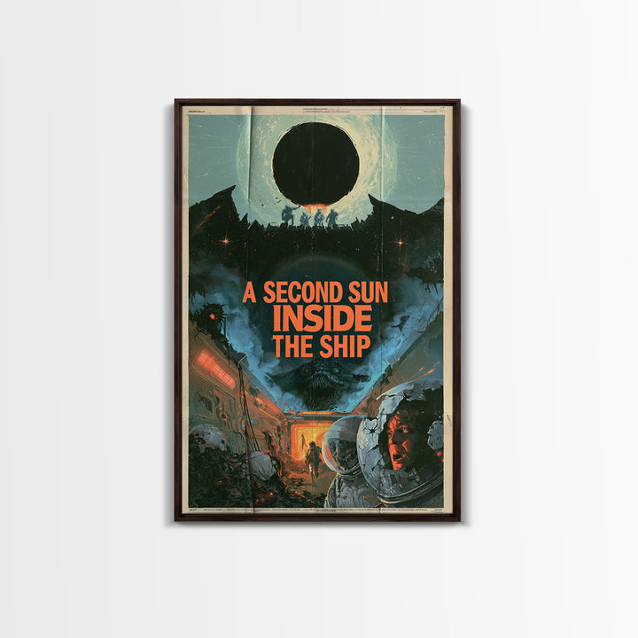 A Second Sun Inside The Ship, English Language Horror Movie Poster, 1980s Vhs Nightmare Cover Inspired Art, Gothic Cinema Wall Art