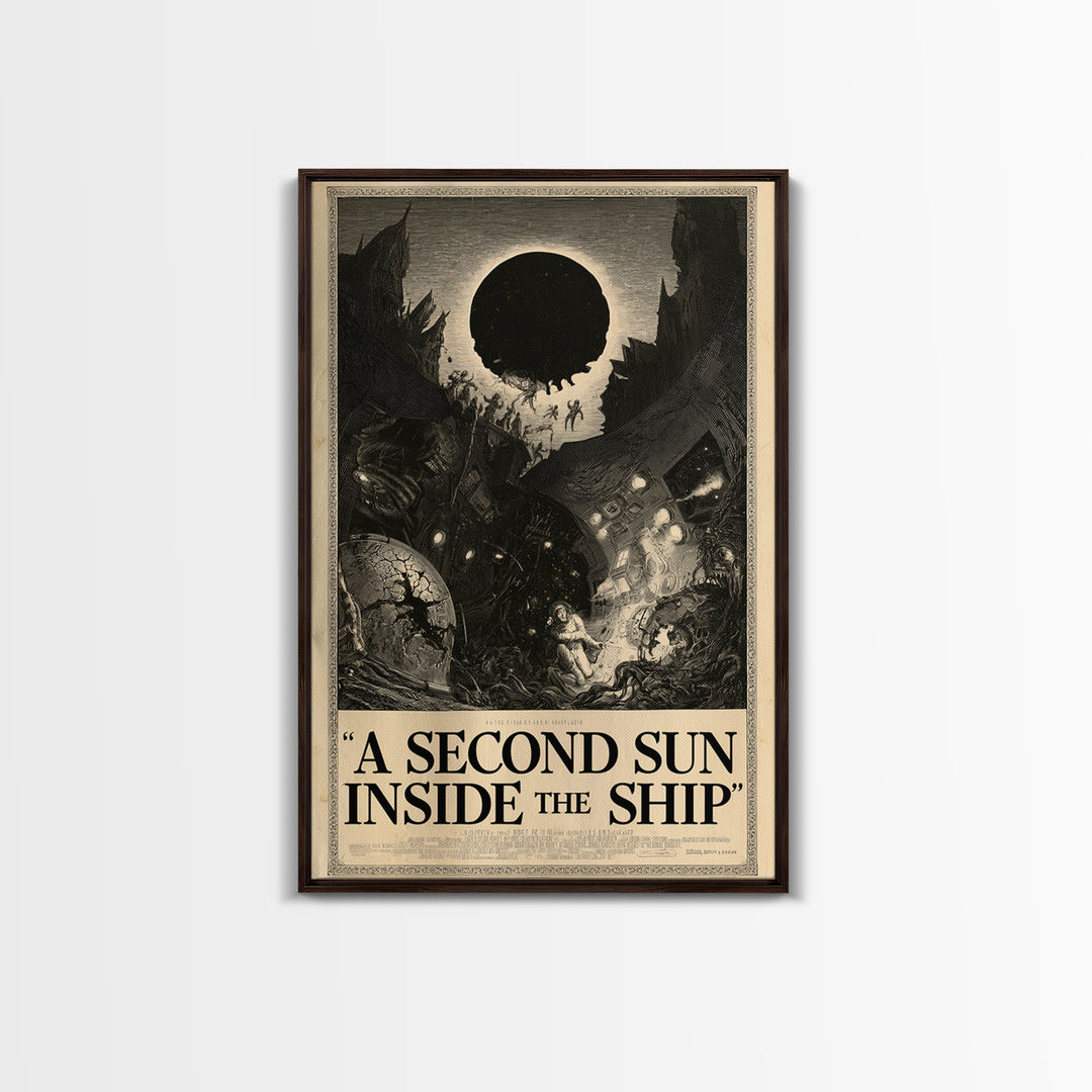 A Second Sun Inside The Ship, English Language Horror Movie Poster, Gothic Engraving Art, Classic Monster Poster, Framed Canvas Print
