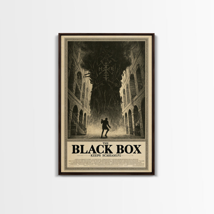 The Black Box Keeps Screaming, English Language Horror Movie Poster, Architectural Etching Art, Gothic Cinema Wall Art