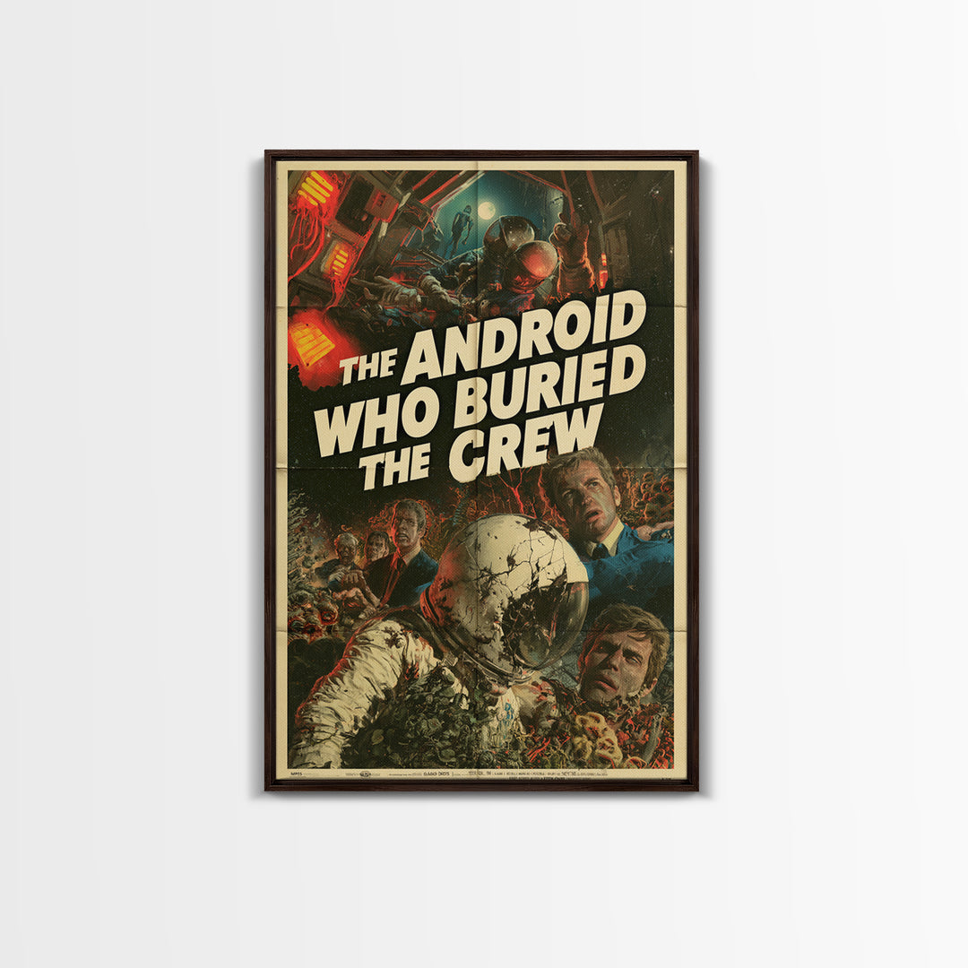 The Android Who Buried The Crew, English Language Horror Movie Poster, Giallo Horror Art, Gothic Cinema Wall Art, Canvas Print