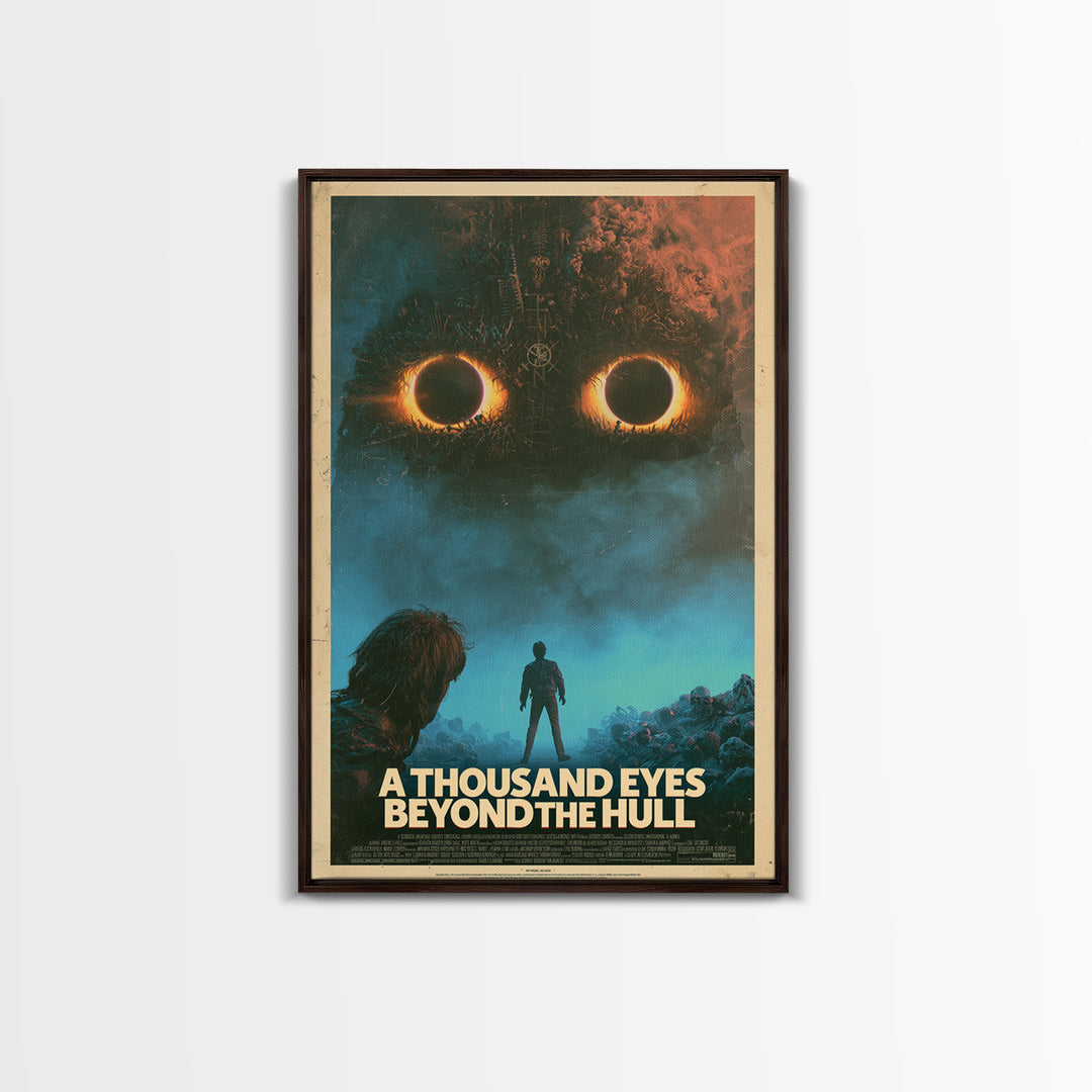 A Thousand Eyes Beyond The Hull, English Language Horror Movie Poster, 1980s Vhs Nightmare Cover Inspired Art, Retro Horror Movie Art