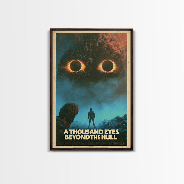 A Thousand Eyes Beyond The Hull, English Language Horror Movie Poster, 1980s Vhs Nightmare Cover Inspired Art, Retro Horror Movie Art