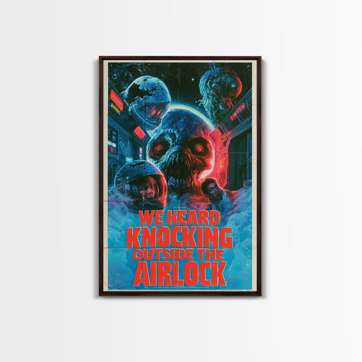 We Heard Knocking Outside The Airlock, English Language Horror Movie Poster, 1980s Vhs Nightmare Cover Inspired Art, Gothic Cinema Wall Art