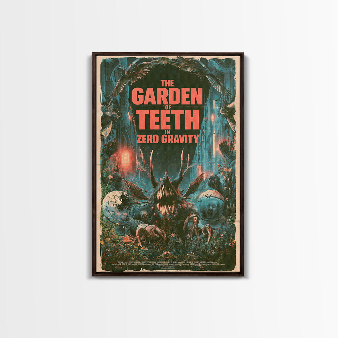 The Garden Of Teeth In Zero Gravity, English Language Horror Movie Poster, Giallo Horror Art, Gothic Cinema Wall Art, Framed Canvas Print