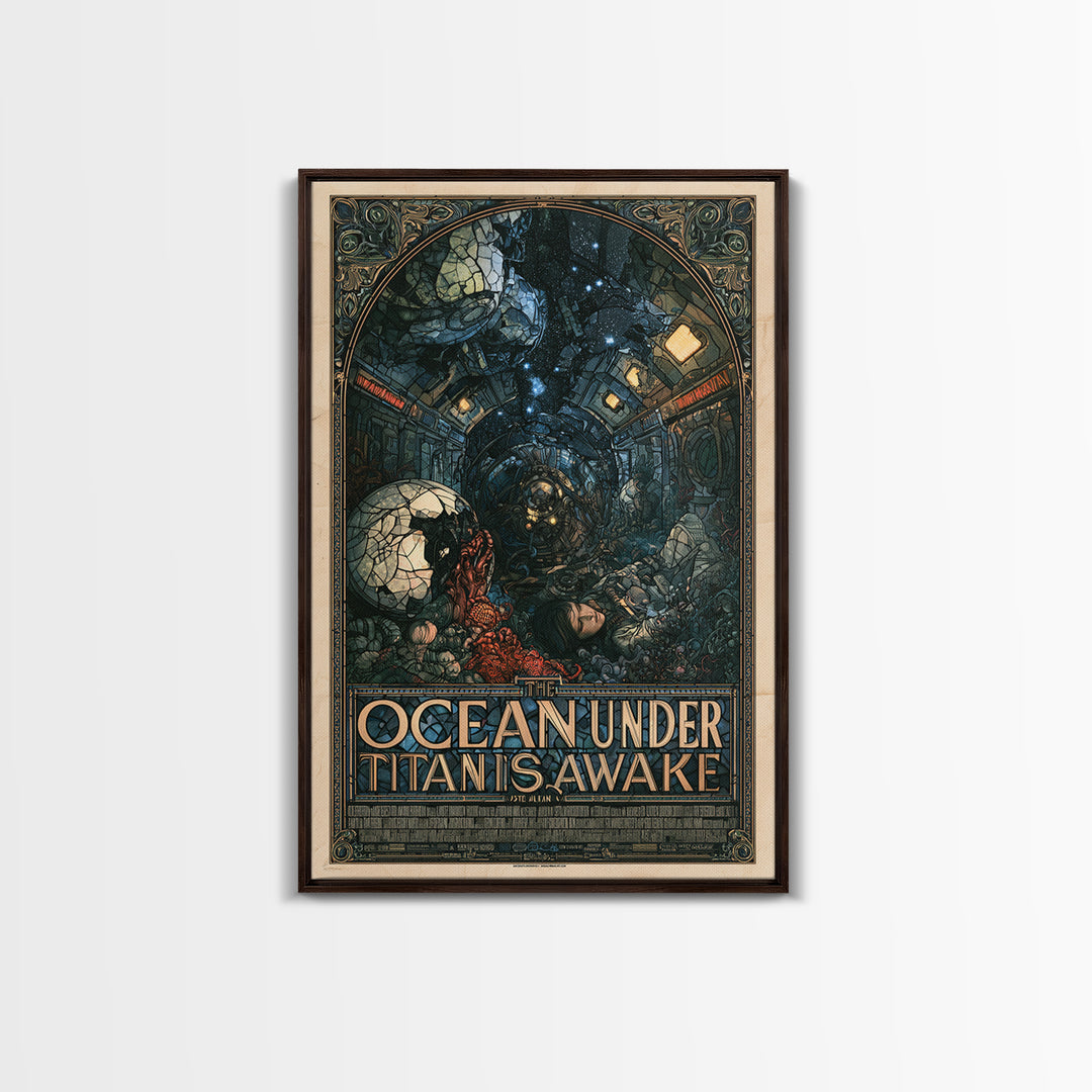 The Ocean Under Titan Is Awake, English Language Horror Movie Poster, Stained Glass Gothic Art, Cult Horror Poster, Canvas Print