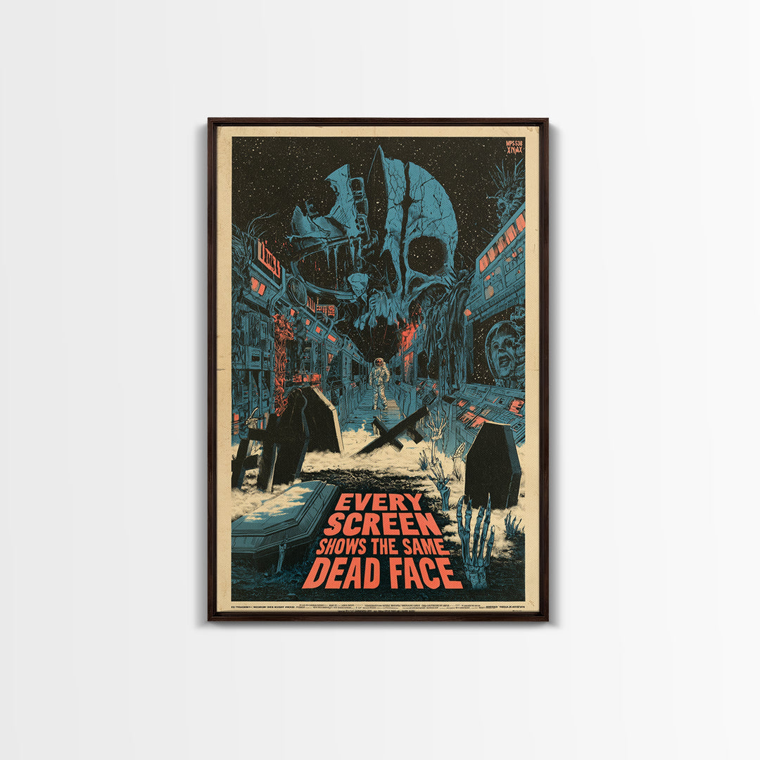 Every Screen Shows The Same Dead Face, English Language Horror Movie Poster, Decadent Line Art, Gothic Cinema Wall Art