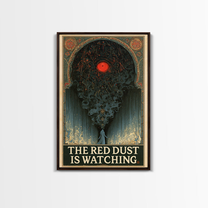 The Red Dust Is Watching, English Language Horror Movie Poster, Stained Glass Gothic Art, Retro Horror Movie Art, Framed Canvas Print