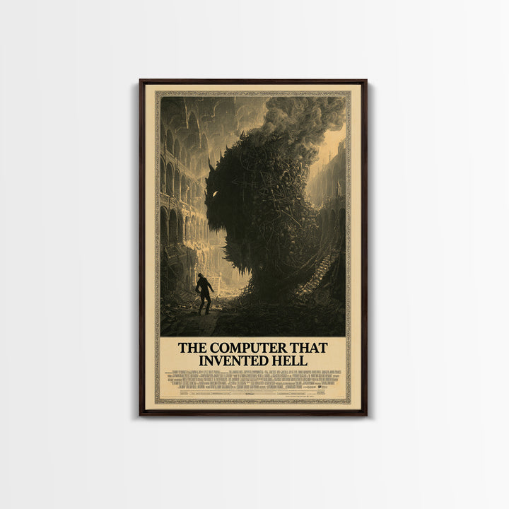 The Computer That Invented Hell, English Language Horror Movie Poster, Architectural Etching Art, Gothic Cinema Wall Art