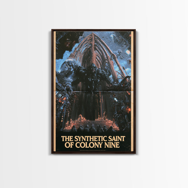 The Synthetic Saint Of Colony Nine, English Language Horror Movie Poster, 1980s Vhs Nightmare Cover Inspired Art, Classic Monster Poster