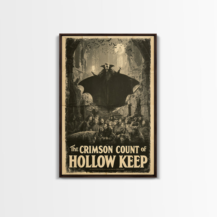 The Crimson Count Of Hollow Keep, English Language Horror Movie Poster, 1930s Horror Art, Classic Monster Poster, Framed Canvas Print