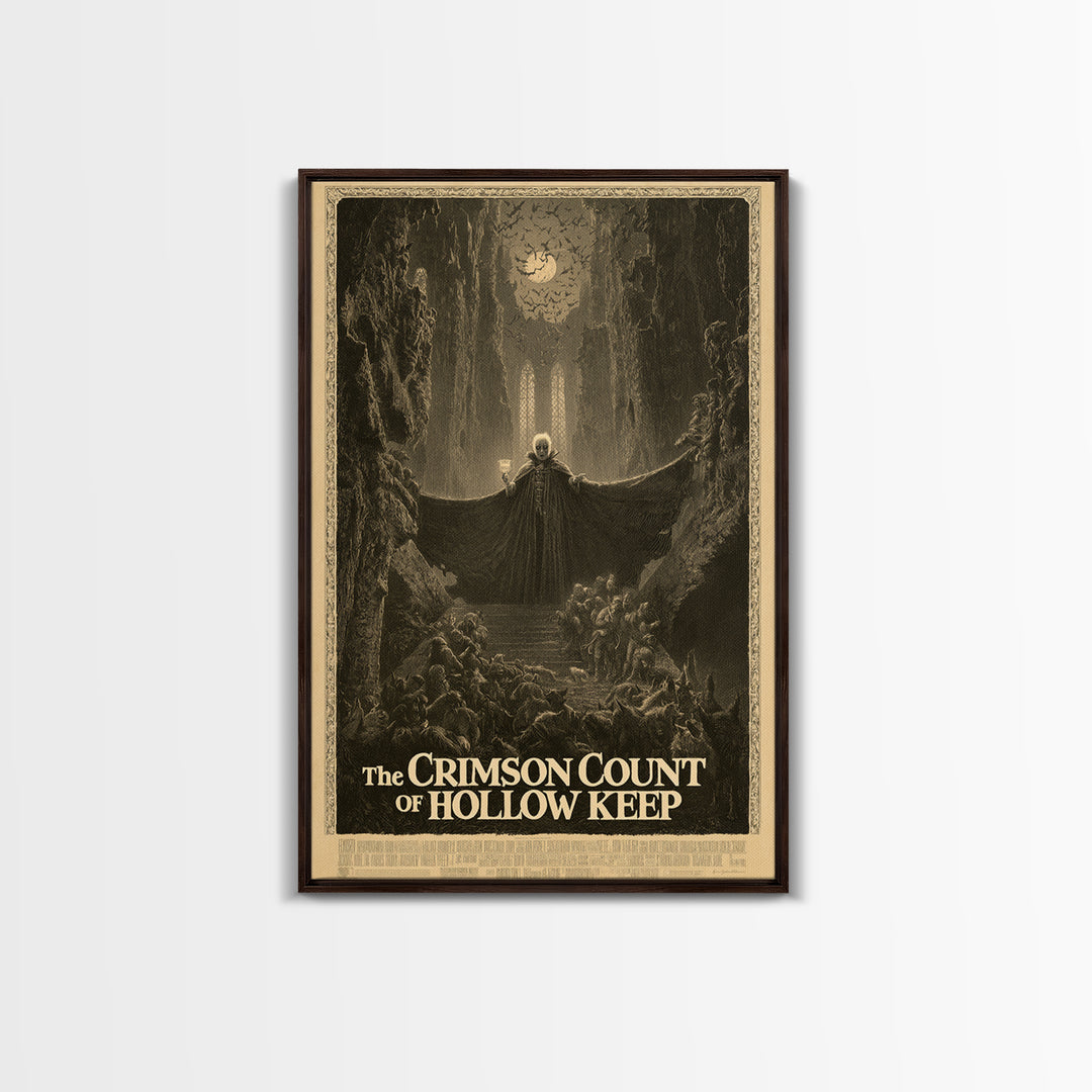 The Crimson Count Of Hollow Keep, English Language Horror Movie Poster, Gothic Engraving Art, Gothic Cinema Wall Art, Canvas Print