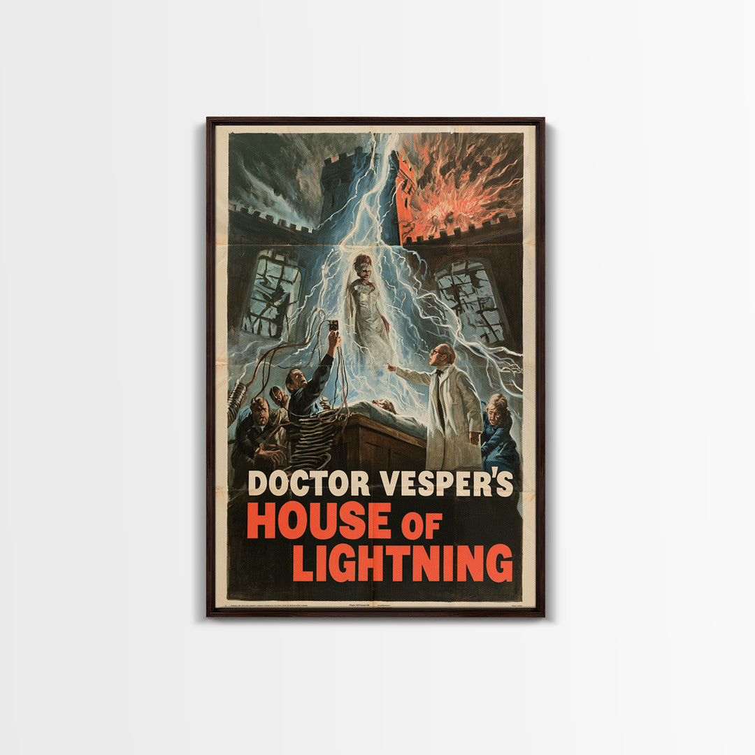 Doctor Vesper'S House Of Lightning, English Language Horror Movie Poster, 1960s Horror Art, Gothic Cinema Wall Art, Canvas Print