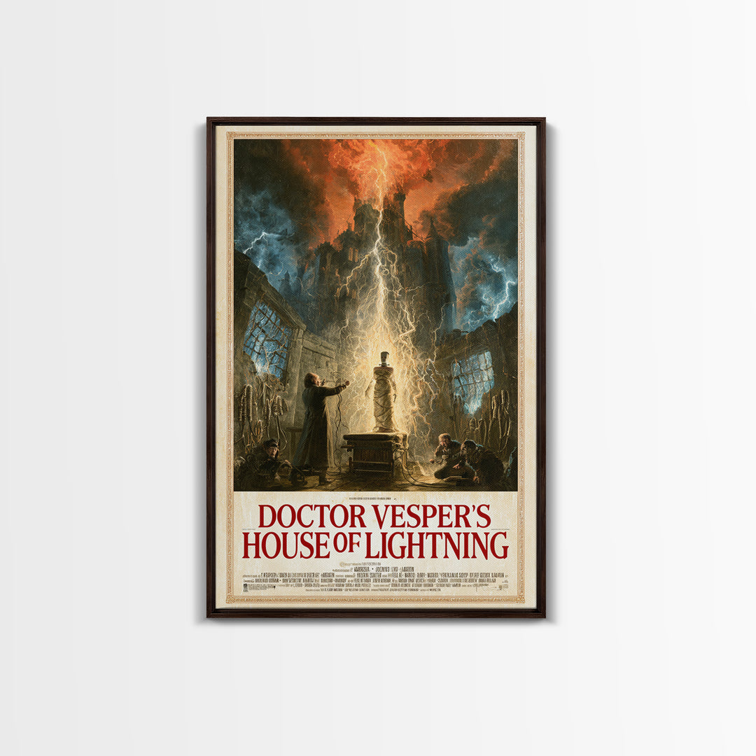 Doctor Vesper'S House Of Lightning, English Language Horror Movie Poster, Apocalyptic Romantic Art, Retro Horror Movie Art, Dark Fantasy Art