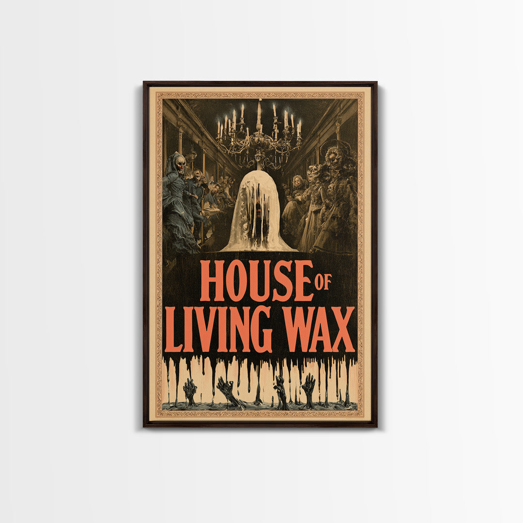 House Of Living Wax, English Language Horror Movie Poster, Grotesque Carnival Art, Cult Horror Poster, Framed Canvas Print