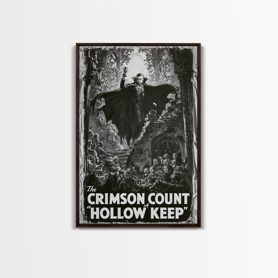 The Crimson Count Of Hollow Keep, English Language Horror Movie Poster, 1930s Horror Art, Gothic Cinema Wall Art, Framed Canvas Print