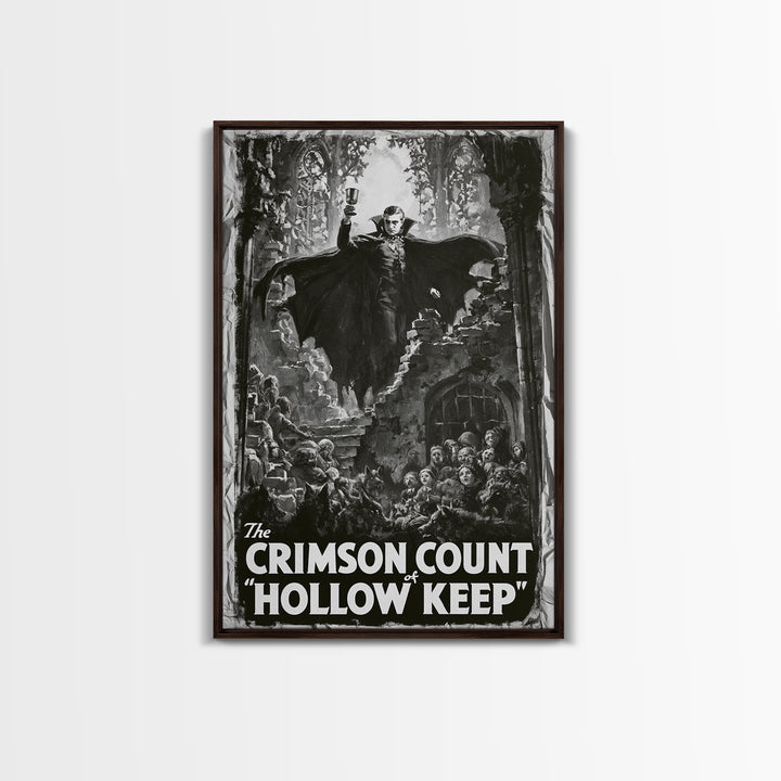 The Crimson Count Of Hollow Keep, English Language Horror Movie Poster, 1930s Horror Art, Gothic Cinema Wall Art, Framed Canvas Print