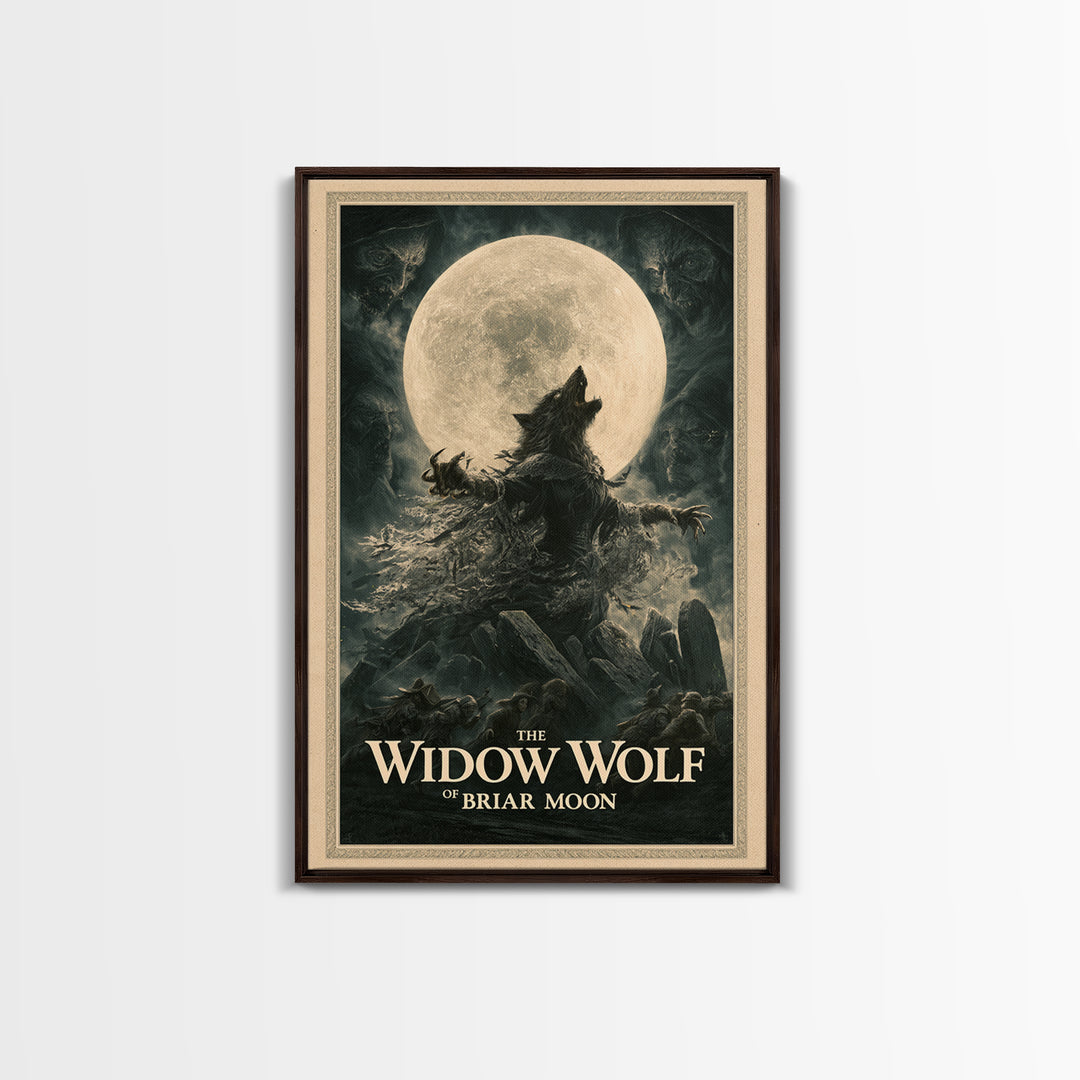 The Widow Wolf Of Briar Moon, English Language Horror Movie Poster, Dark Romantic Horror Art, Classic Monster Poster, Framed Canvas Print