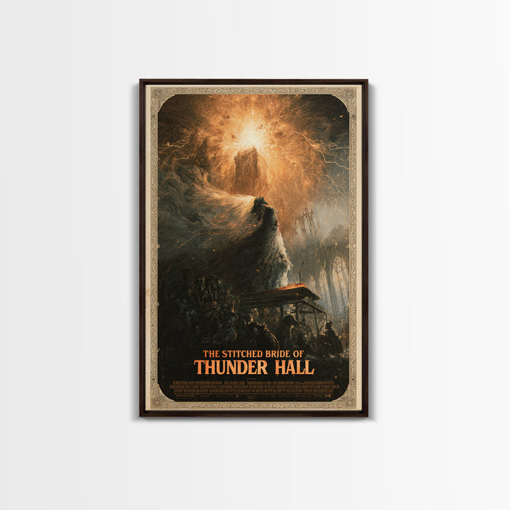 The Stitched Bride Of Thunder Hall, English Language Horror Movie Poster, Apocalyptic Romantic Art, Retro Horror Movie Art