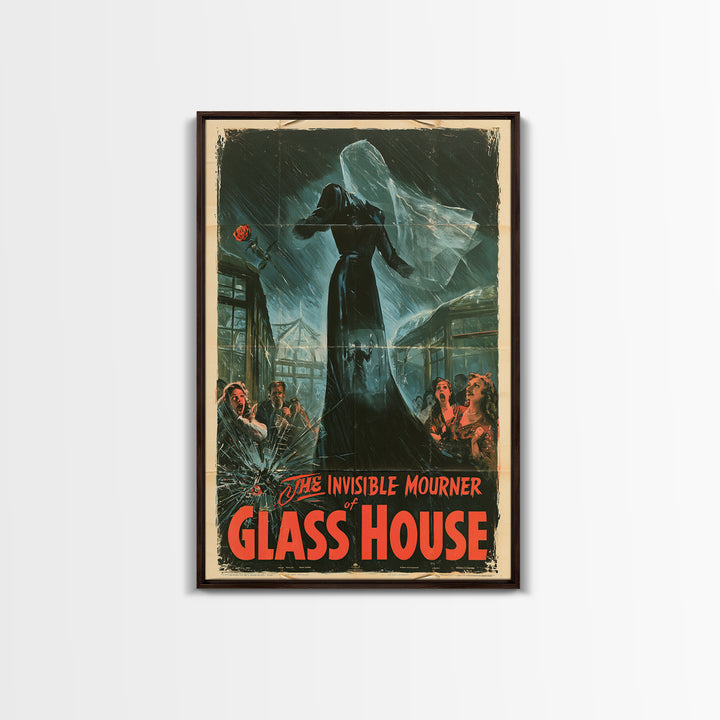 The Invisible Mourner Of Glass House, English Language Horror Movie Poster, 1940s Horror Art, Retro Horror Movie Art, Canvas Print