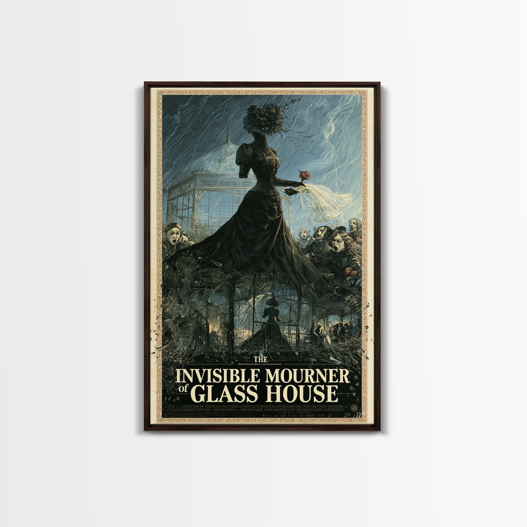 The Invisible Mourner Of Glass House, English Language Horror Movie Poster, Victorian Macabre Art, Classic Monster Poster