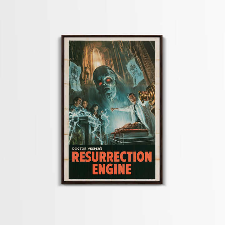 Doctor Vesper'S Resurrection Engine, English Language Horror Movie Poster, 1950s Horror Art, Classic Monster Poster, Framed Canvas Print