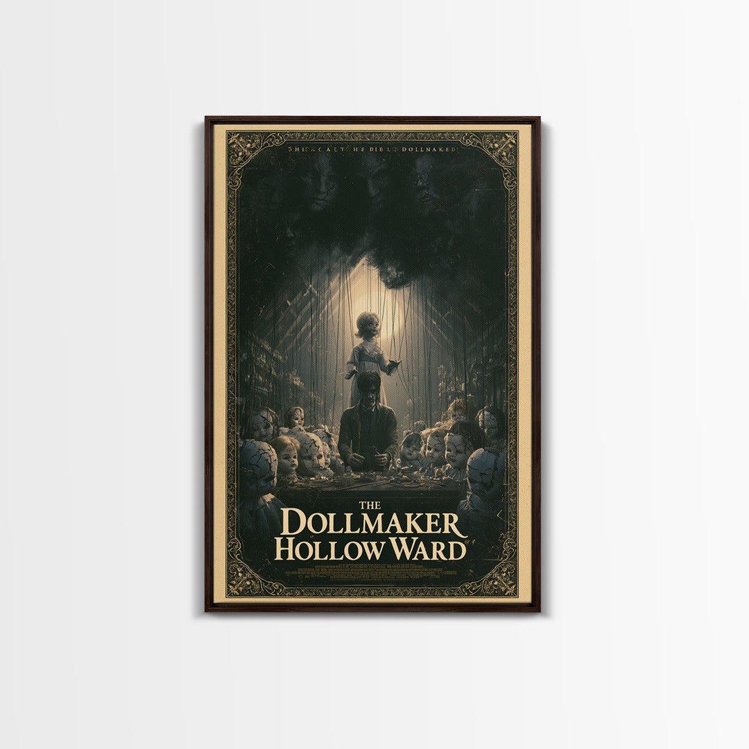 The Dollmaker Of Hollow Ward, English Language Horror Movie Poster, Dark Romantic Horror Art, Retro Horror Movie Art, Framed Canvas Print