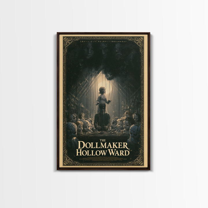 The Dollmaker Of Hollow Ward, English Language Horror Movie Poster, Dark Romantic Horror Art, Retro Horror Movie Art, Framed Canvas Print