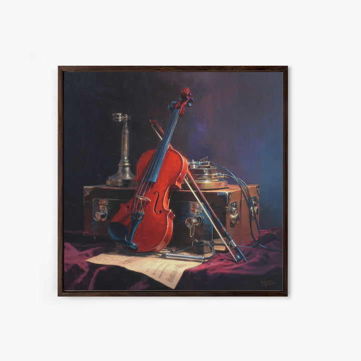 Violin and Bow Framed Canvas Print, Music Studio Art, Digital Download Art, Studio Decor, Watercolor Art, Rhythm, MSA-1x1-16