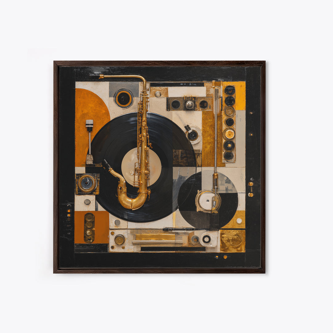 Vinyl Record and Turntable Still Life Framed Canvas Print, Music Studio Art, Digital Download Art, Studio Decor, Rhythm, MSA-1x1-27