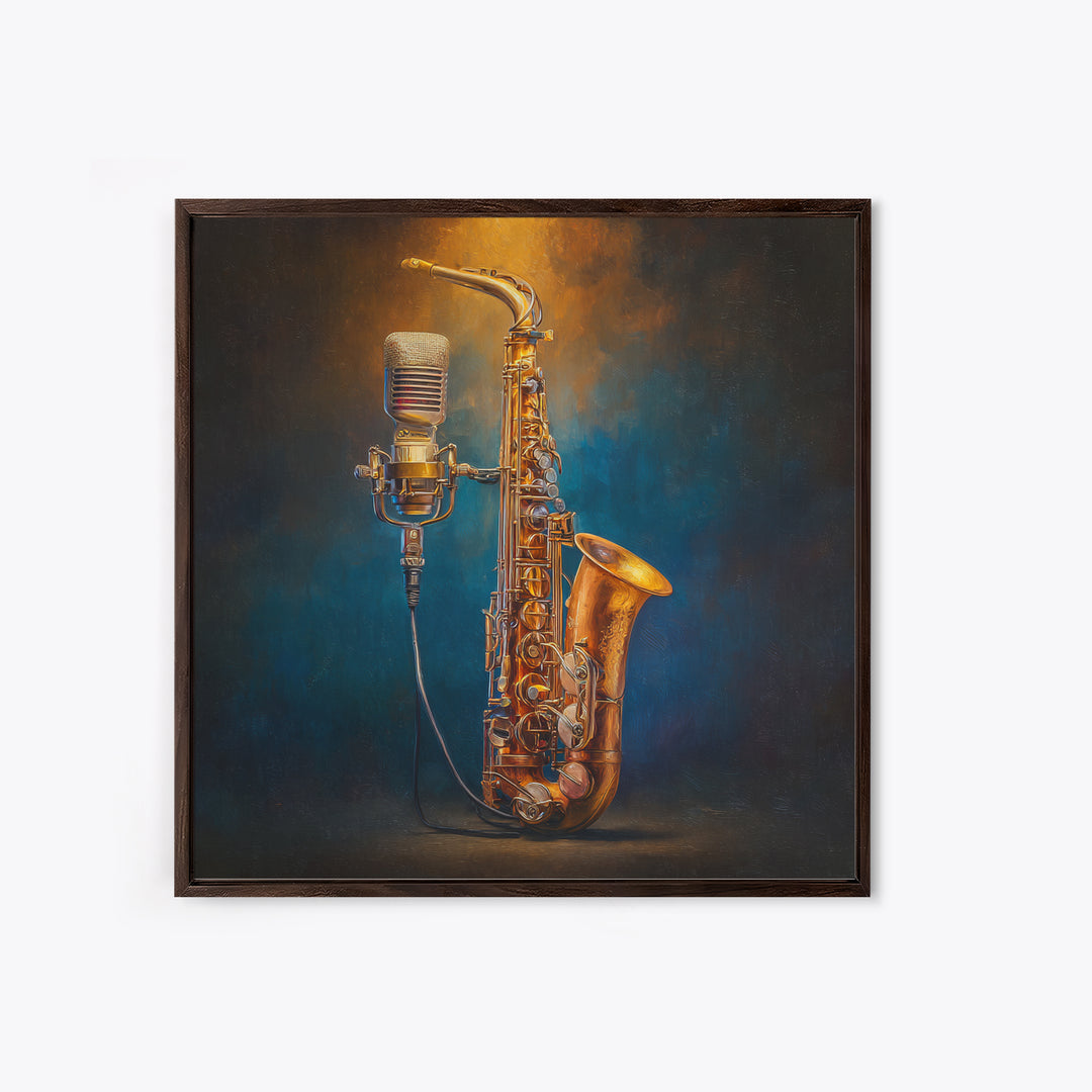 Microphone Portrait with Golden Spotlight Canvas Print, Music Studio Art, Painting from Photo, Studio Decor, Fine Art, Rhythm, MSA-1x1-31