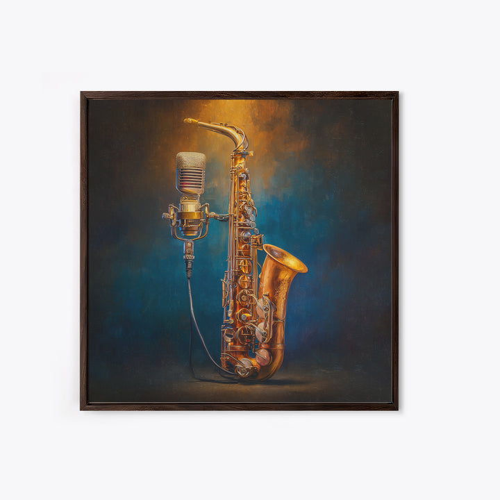 Microphone Portrait with Golden Spotlight Canvas Print, Music Studio Art, Painting from Photo, Studio Decor, Fine Art, Rhythm, MSA-1x1-31