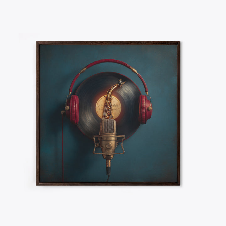 Headphones Around a Glowing Record Canvas Print, Music Studio Art, Music Posters, Studio Decor, Fine Art, Rhythm, Music Lover, MSA-1x1-35