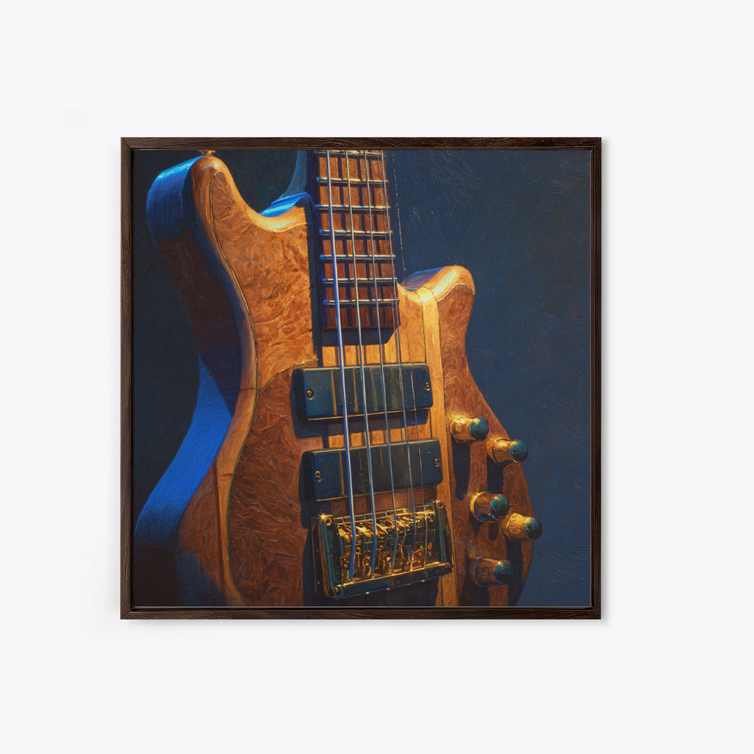 Bass Guitar Closeup Framed Canvas Print, Music Studio Art, Music Lover, Studio Decor, Oil Painting, Rhythm, Minimalist Decor, MSA-1x1-37