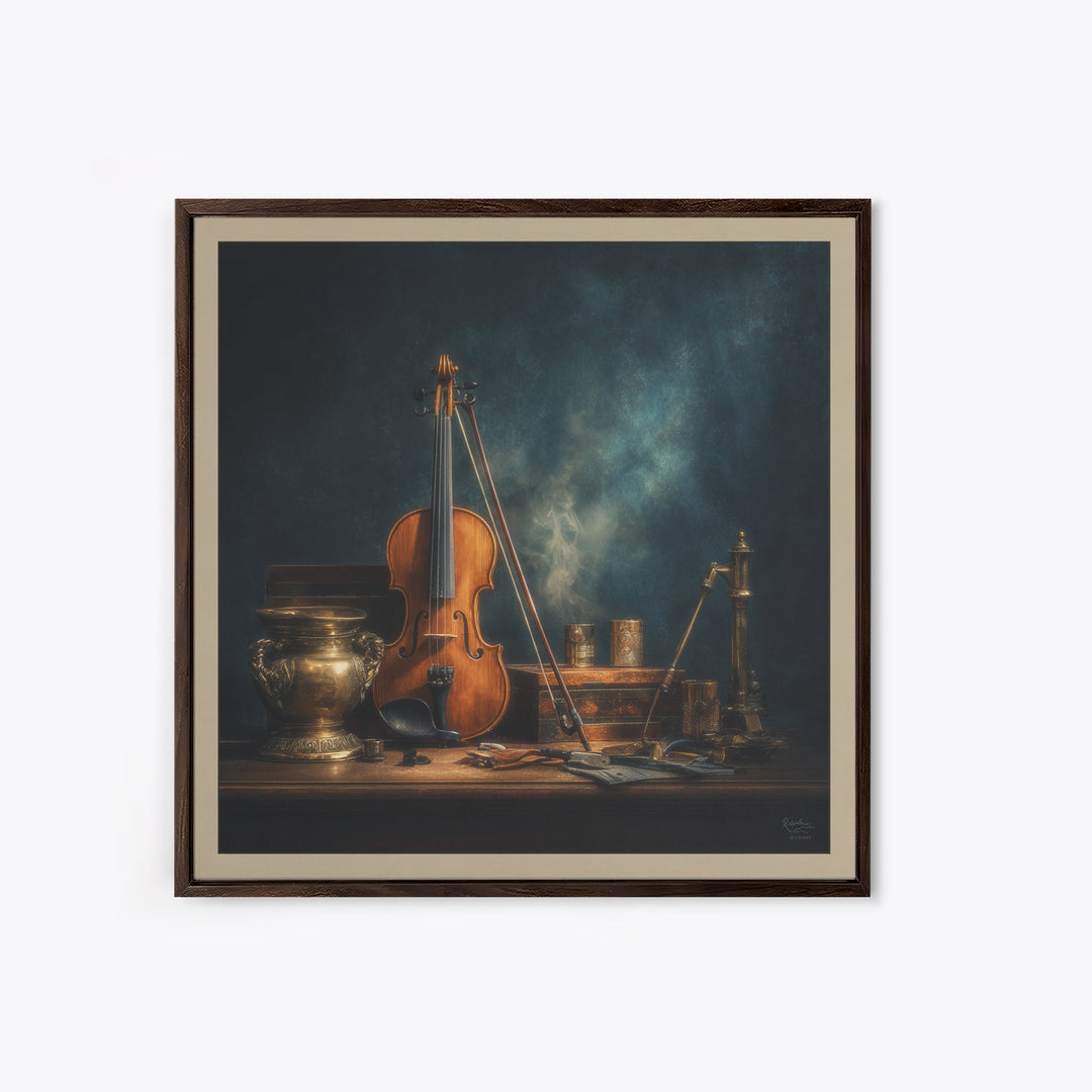 Violin and Bow Framed Canvas Print, Music Studio Art, Art Print, Studio Decor, Rhythm, Digital Wall Art, Printable Art, MSA-1x1-40