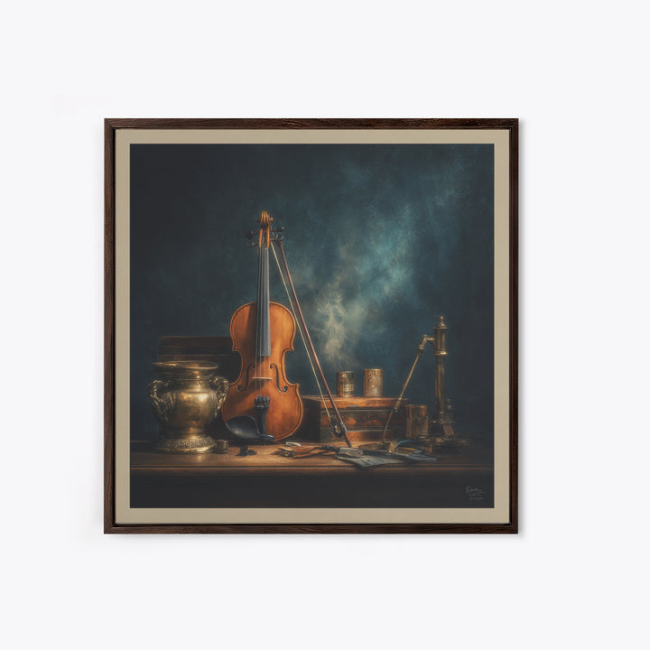 Violin and Bow Framed Canvas Print, Music Studio Art, Art Print, Studio Decor, Rhythm, Digital Wall Art, Printable Art, MSA-1x1-40