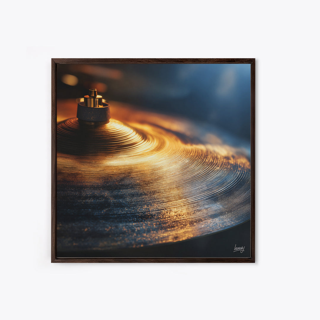 Gold Cymbal Closeup Framed Canvas Print, Music Studio Art, Wall Decor, Studio Decor, Fine Art, Rhythm, Wall Art Printable, MSA-1x1-48