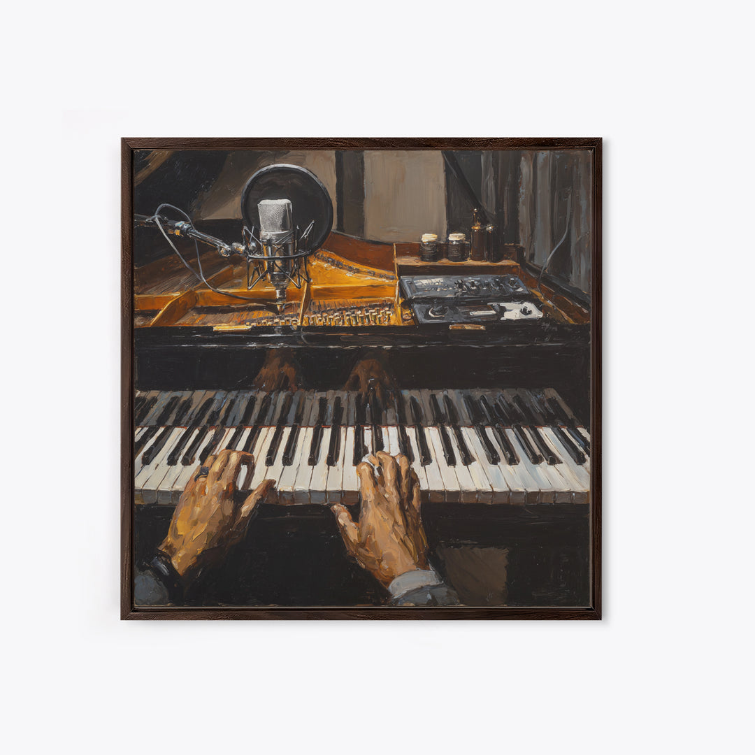 Piano Keys with Hands in Cinematic Shadow Canvas Print, Music Studio Art, Music Lover Gift, Studio Decor, Fine Art, Rhythm, MSA-1x1-5