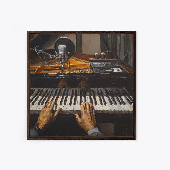 Piano Keys with Hands in Cinematic Shadow Canvas Print, Music Studio Art, Music Lover Gift, Studio Decor, Fine Art, Rhythm, MSA-1x1-5