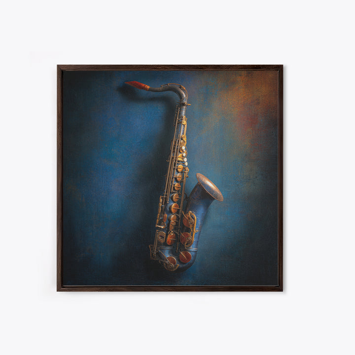 Jazz Saxophone with Smoky Blue Background Canvas Print, Music Studio Art, Personalized Art, Studio Decor, Fine Art, Rhythm, MSA-1x1-50