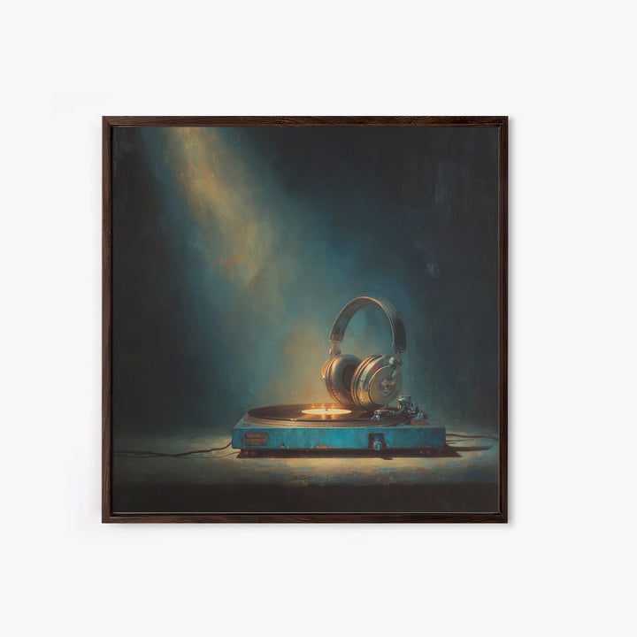 Headphones Around a Glowing Record Canvas Print, Music Studio Art, Gifts for Musicians, Studio Decor, Fine Art, Rhythm, MSA-1x1-59