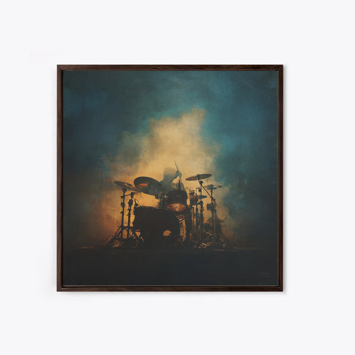 Drum Kit Silhouette Framed Canvas Print, Music Studio Art, Commission Painting, Studio Decor, Watercolor Art, Rhythm, MSA-1x1-6