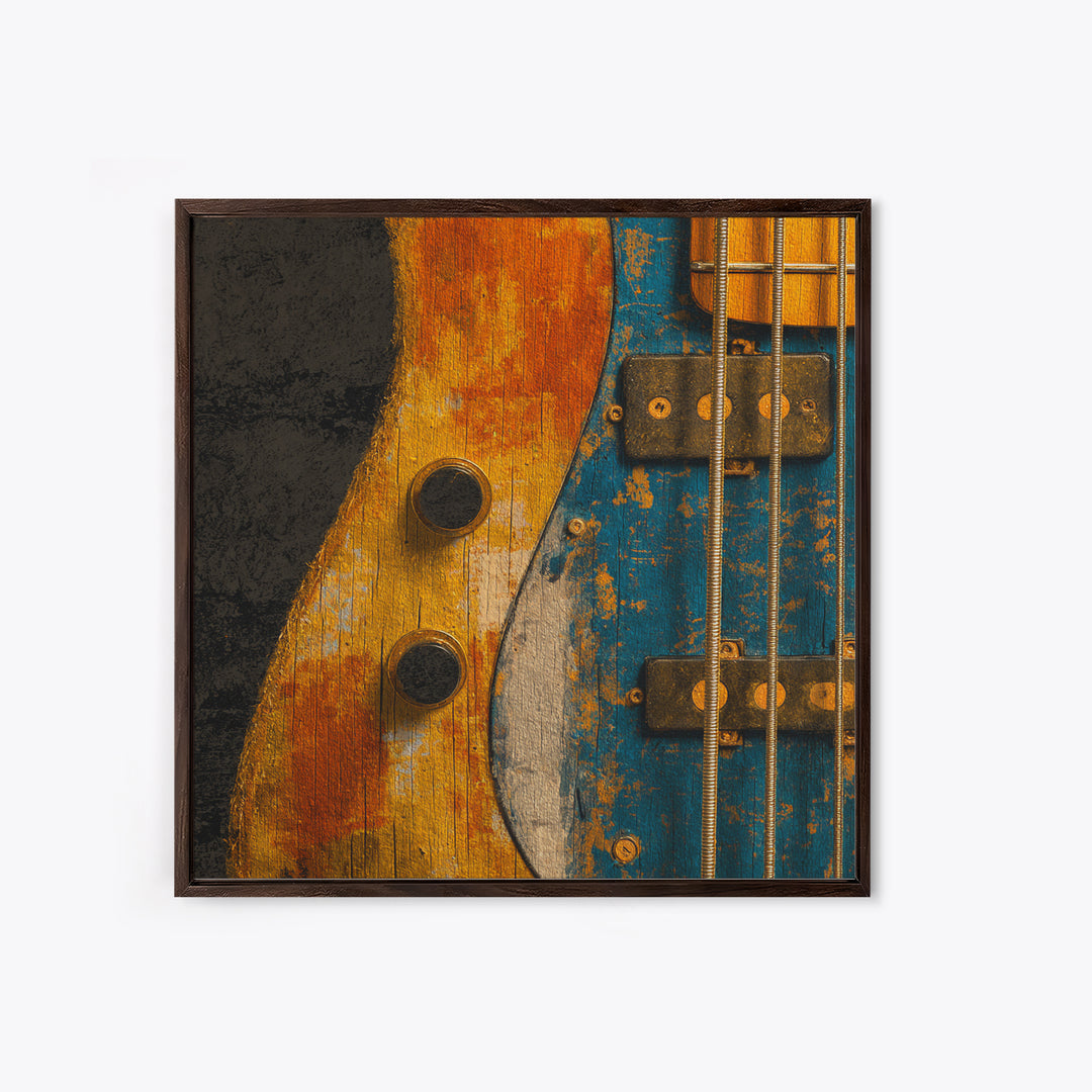 Bass Guitar Closeup Framed Canvas Print, Music Studio Art, Music Lover, Studio Decor, Oil Painting, Rhythm, Minimalist Decor, MSA-1x1-61