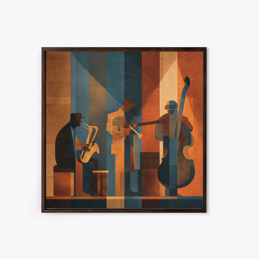 Jazz Quartet Silhouettes Framed Canvas Print, Music Studio Art, Travel Wall Art, Studio Decor, Fine Art, Rhythm, Boho Decor, MSA-1x1-70