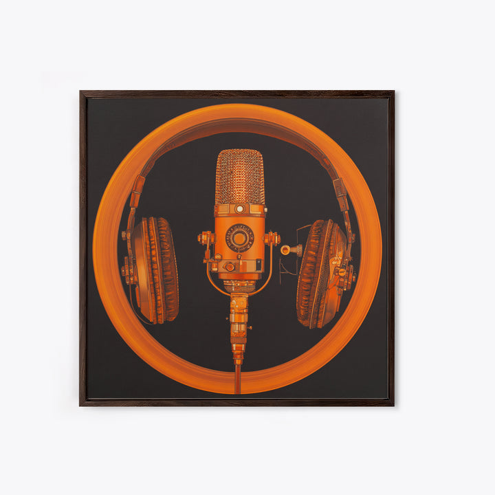 Headphones Around a Glowing Record Framed Canvas Print, Music Studio Art, Statement Artwork, Studio Decor, Fine Art, Rhythm, MSA-1x1-83