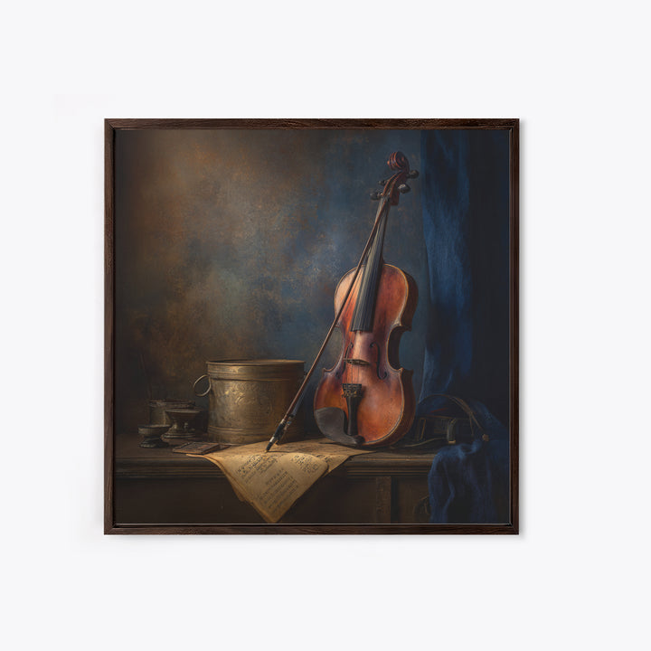 Violin and Bow Framed Canvas Print, Music Studio Art, Textured Painting, Studio Decor, Fine Art, Rhythm, Custom Painting, MSA-1x1-88