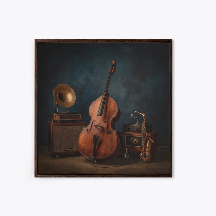 Cello Leaning Against Dark Velvet Backdrop Canvas Print, Music Studio Art, Gifts for Musicians, Studio Decor, Fine Art, Rhythm, MSA-1x1-9