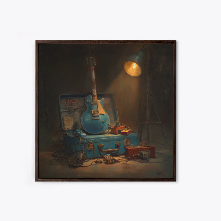 Electric Guitar Pedals and Cables Graphic Art Framed Canvas Print, Music Studio Art, Luxury Decor, Studio Decor, Oil Painting, MSA-1x1-93