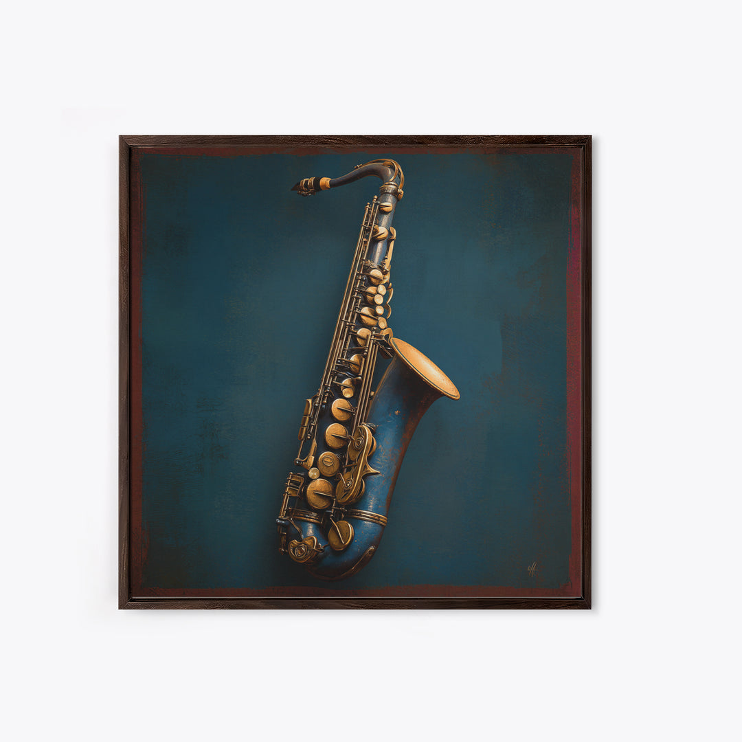 Jazz Saxophone with Smoky Blue Background Canvas Print, Music Studio Art, Boho Decor, Studio Decor, Fine Art, Rhythm, MSA-1x1-98
