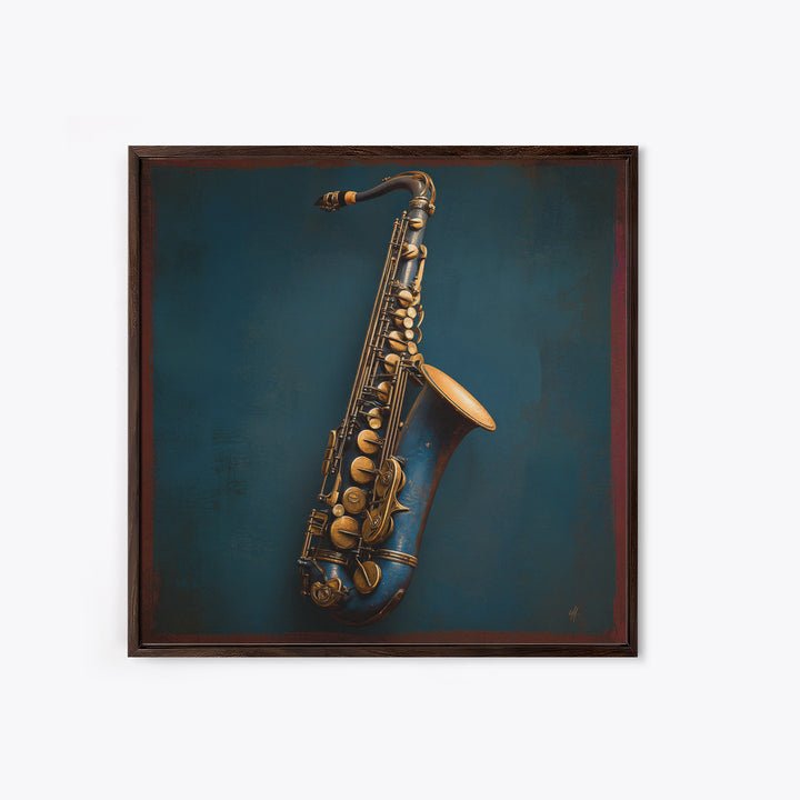 Jazz Saxophone with Smoky Blue Background Canvas Print, Music Studio Art, Boho Decor, Studio Decor, Fine Art, Rhythm, MSA-1x1-98
