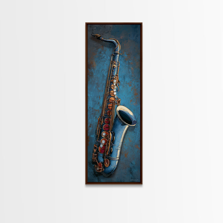 Jazz Saxophone with Smoky Blue Background Canvas Print, Music Studio Art, Teen Room Decor, Studio Decor, Fine Art, Rhythm, MSA-1x3-14